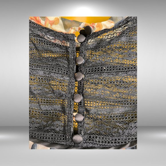 Sugarlips Ruffle Sleeveless Sheer, Lined Blouse Covered Buttons Mesh Lace Collar - Picture 3 of 5